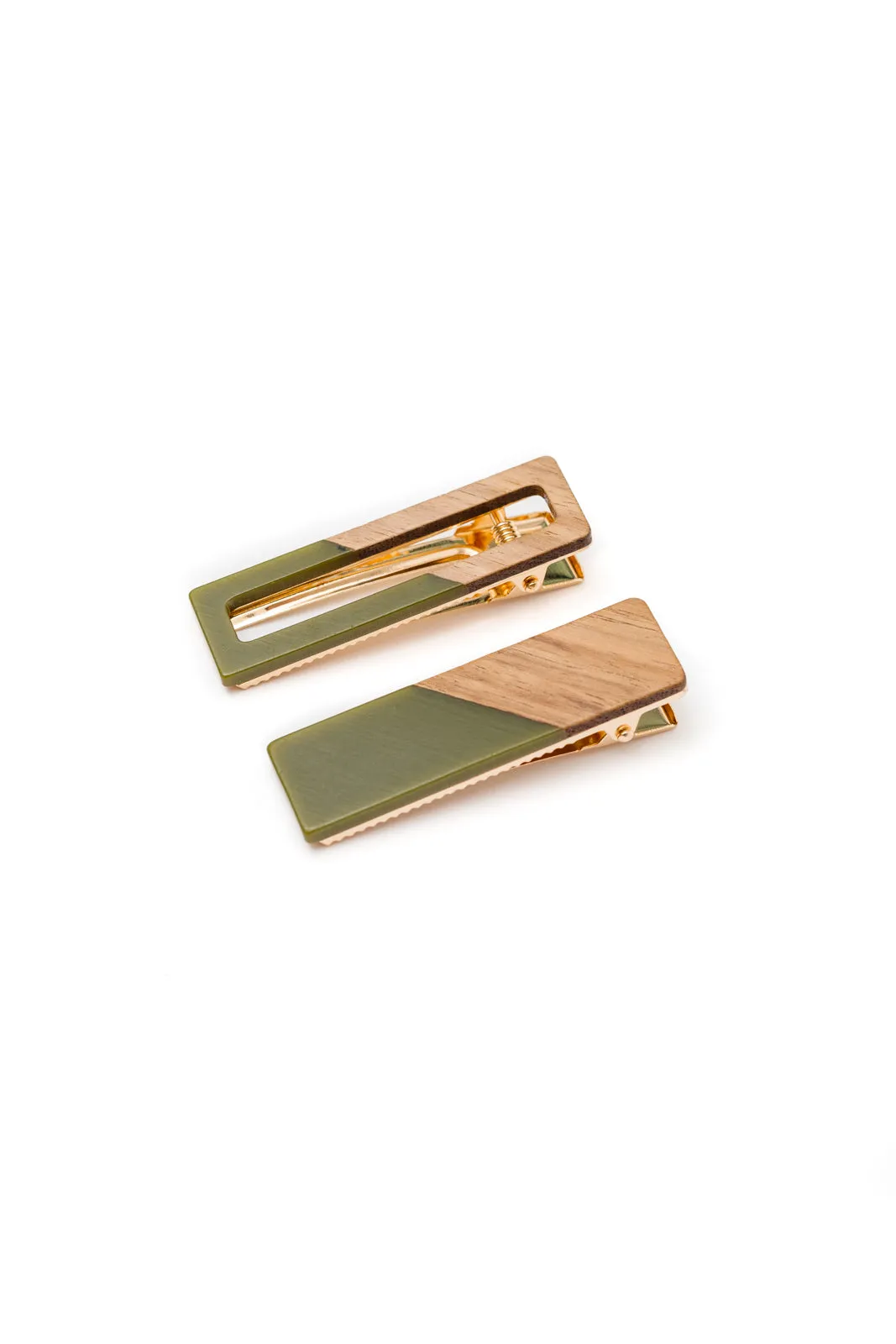 Two Tone Hair Clip Set in Green