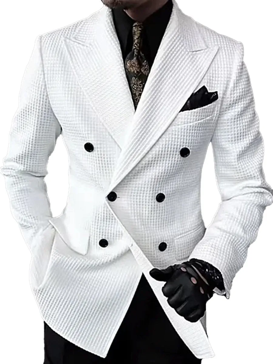 Waffle Peaked Lapel Double Breasted Blazer