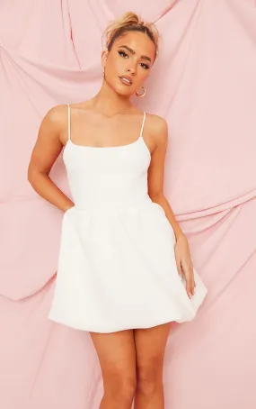 White Strappy Scuba Puffball Dress | Dresses