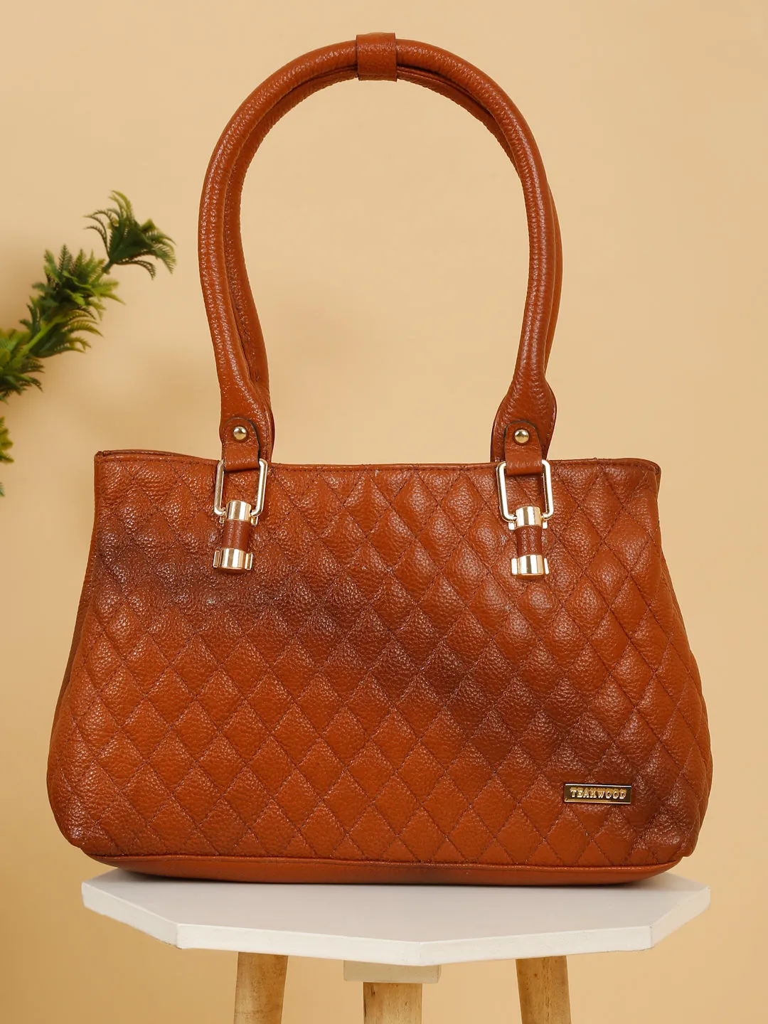 Women Quilted Tan Leather Handbags