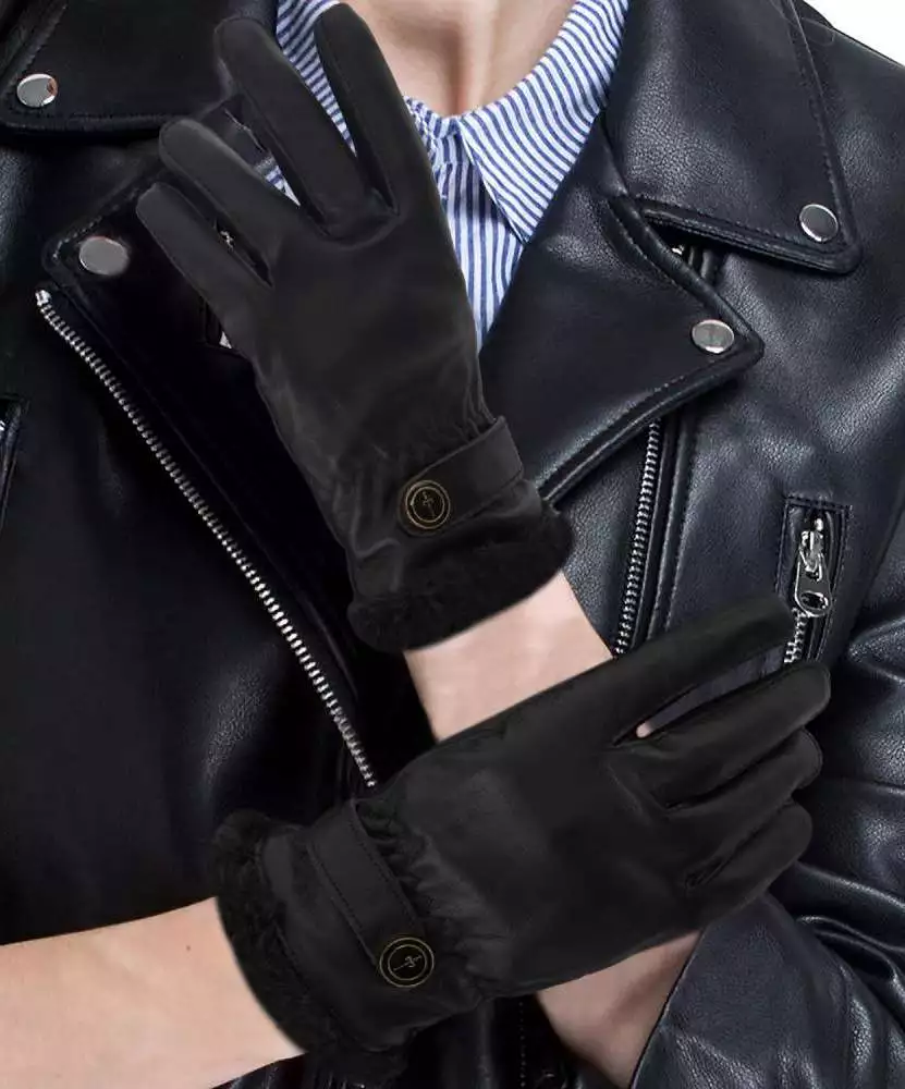 Women's Black Fur Leather Gloves