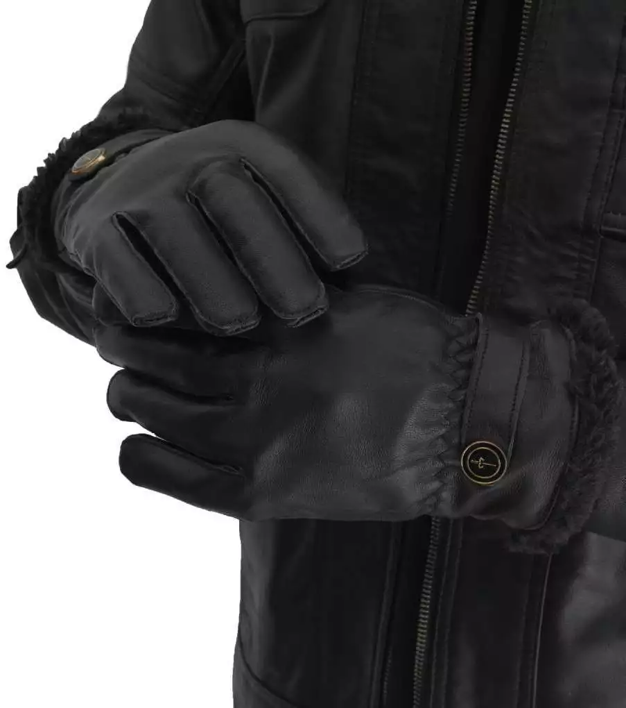 Women's Black Fur Leather Gloves