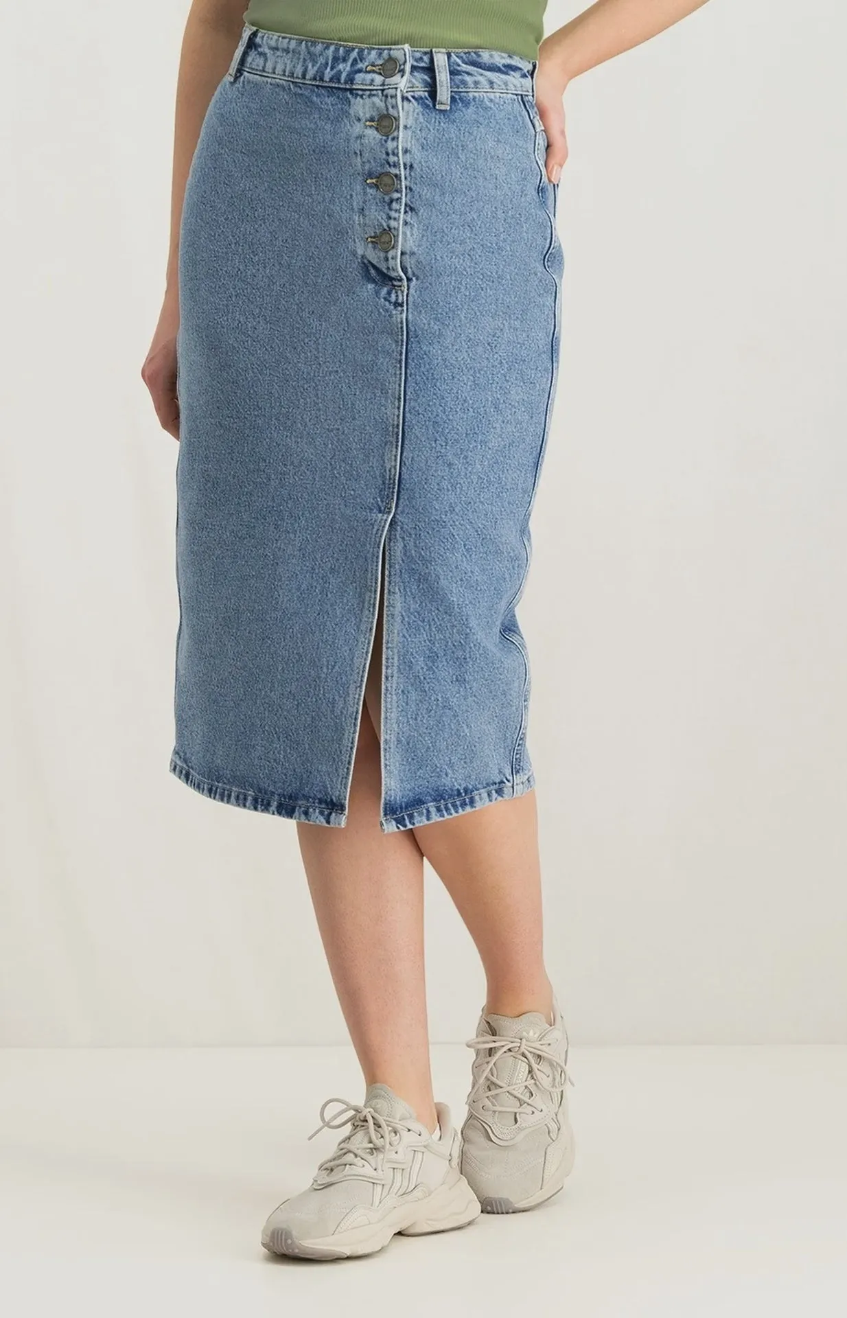 Yaya Denim Midi Skirt with Buttons