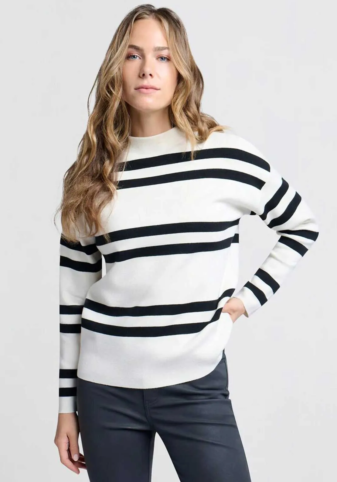 Yaya High Neck Striped Jumper, Cream