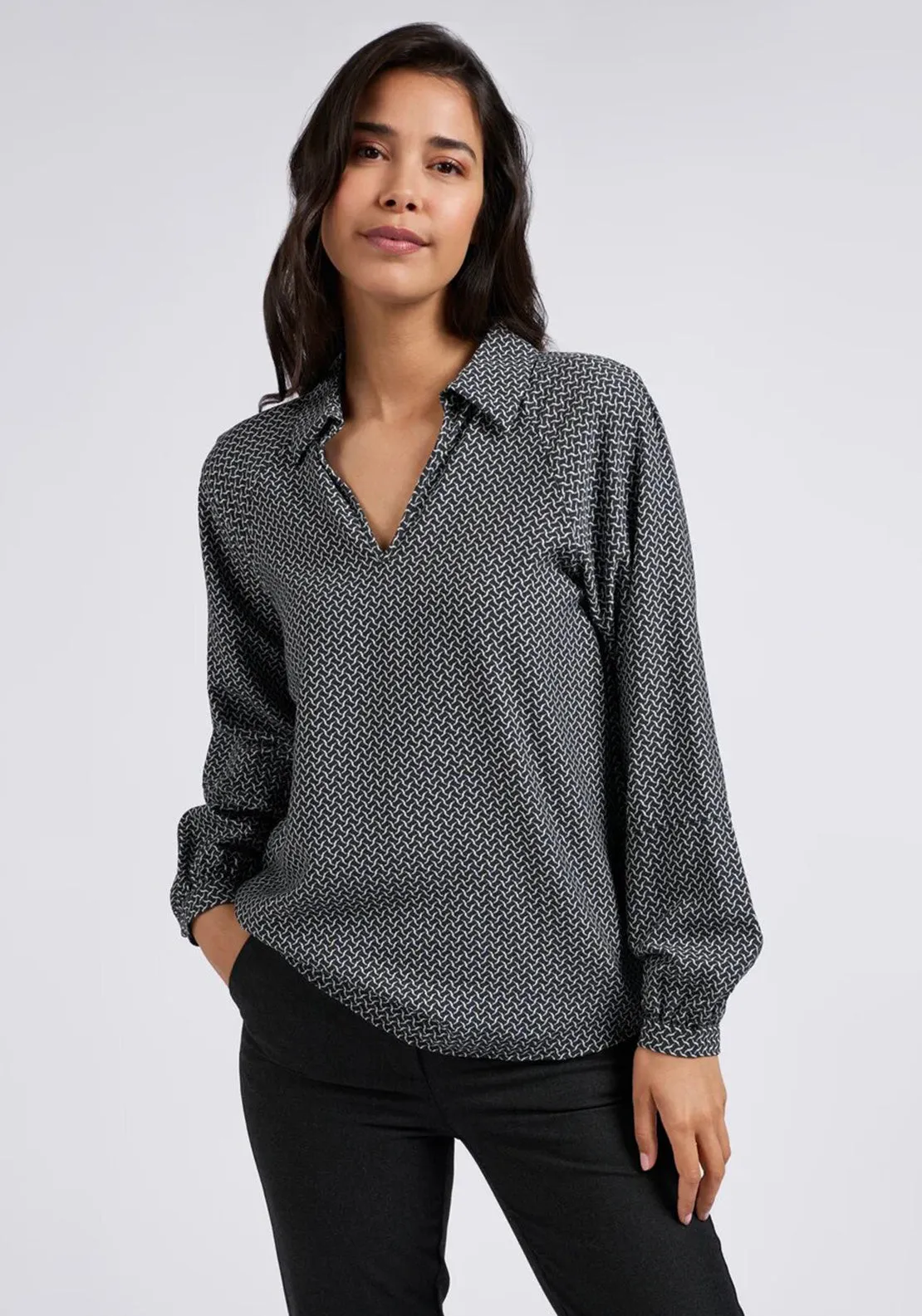 YAYA Lattice Print Blouse, Anthracite Dessin