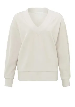 Yaya Long Sleeve V Neck Sweatshirt, Cream