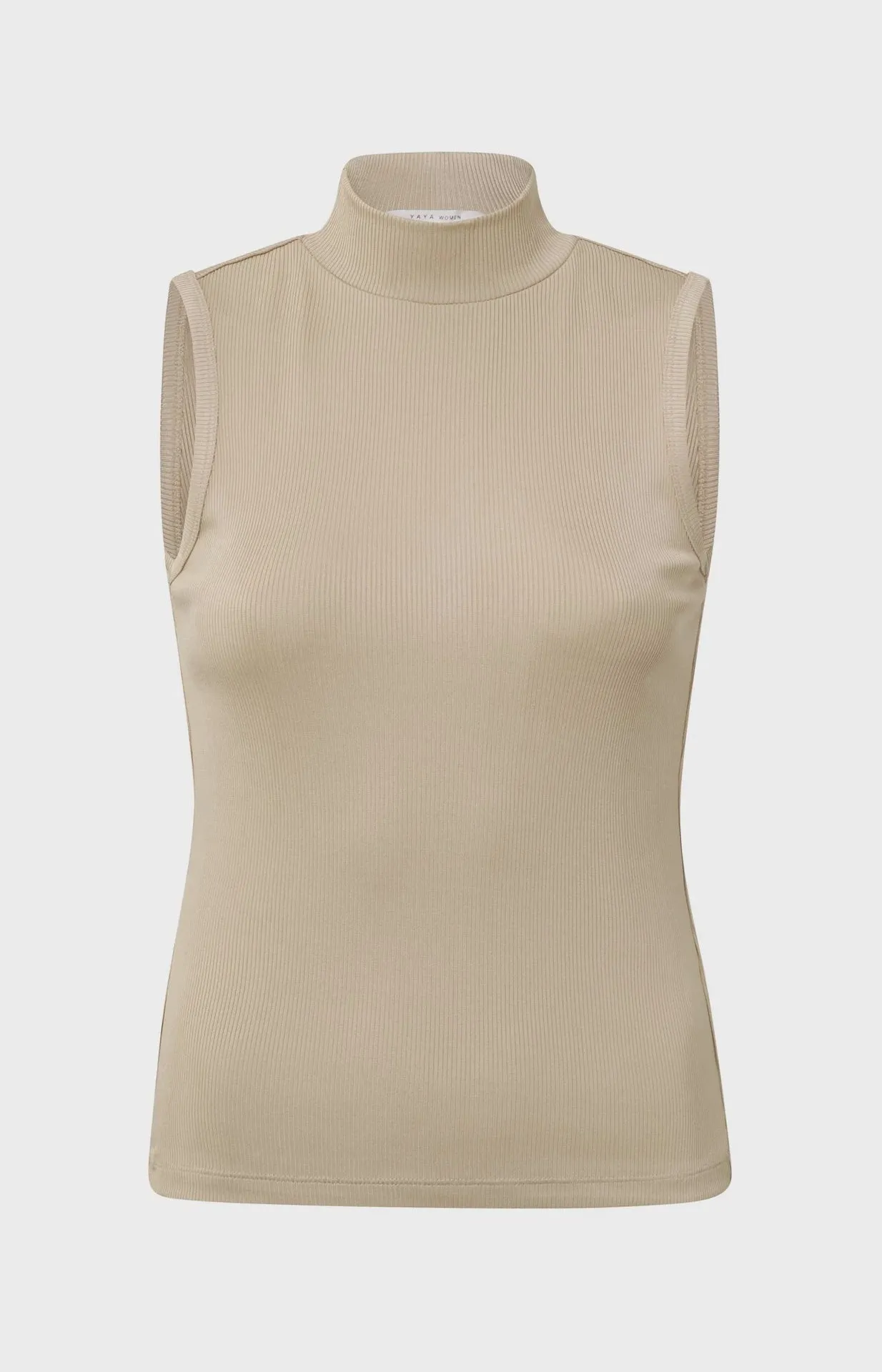 Yaya Ribbed Singlet High Neck Slim Fit White Pepper Beige