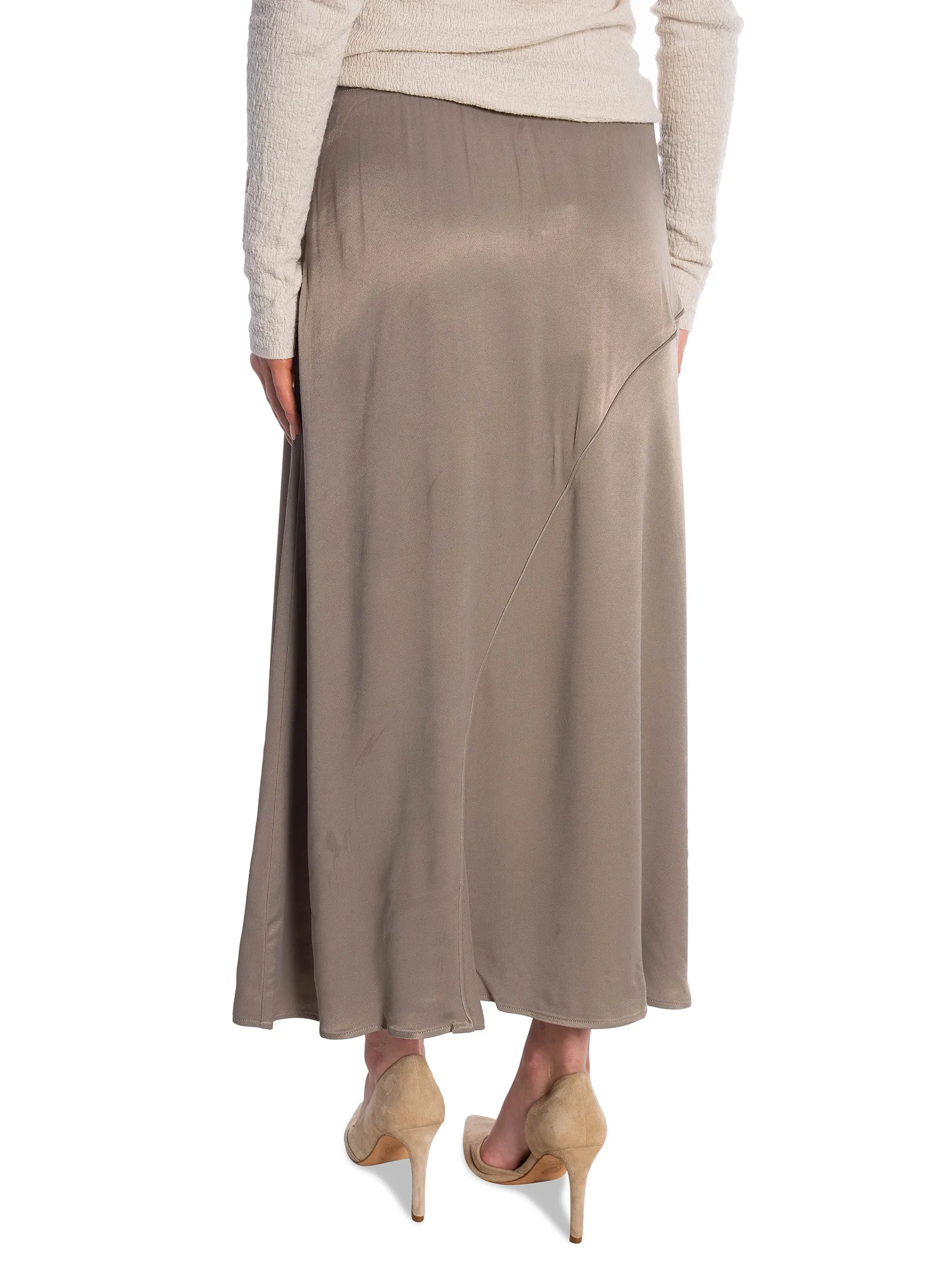 YAYA SKIRT SATIN ALINE MIDI CLAY PEBBLE GREY