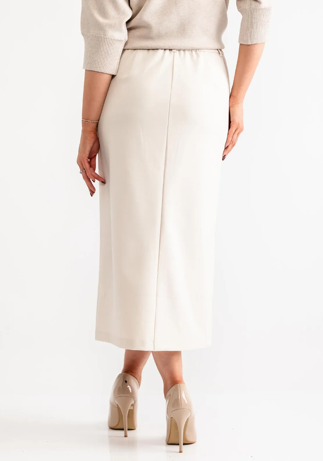 Yaya Slit Detail Pencil Skirt, Cream