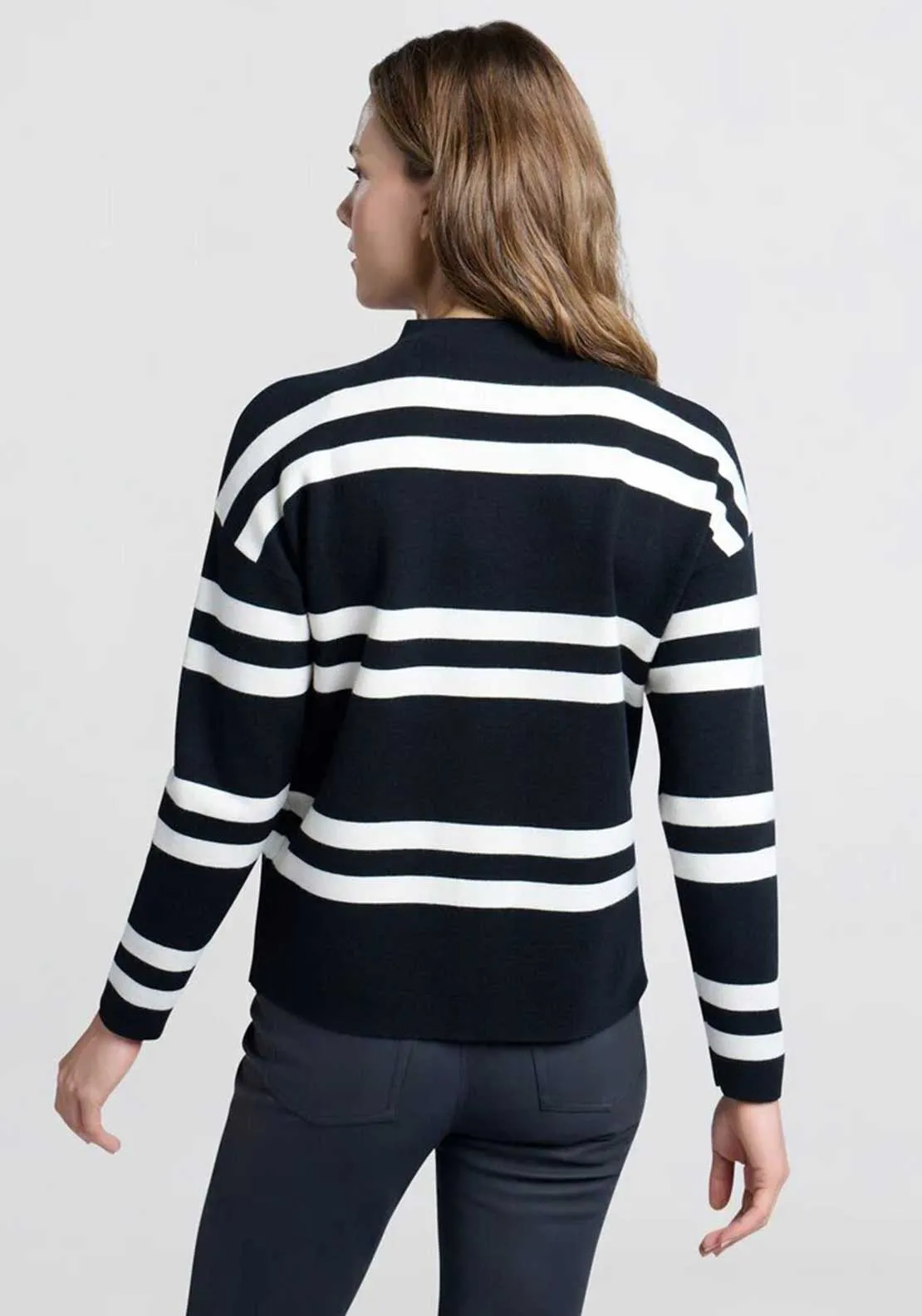 Yaya Striped Polo Neck Jumper, Black