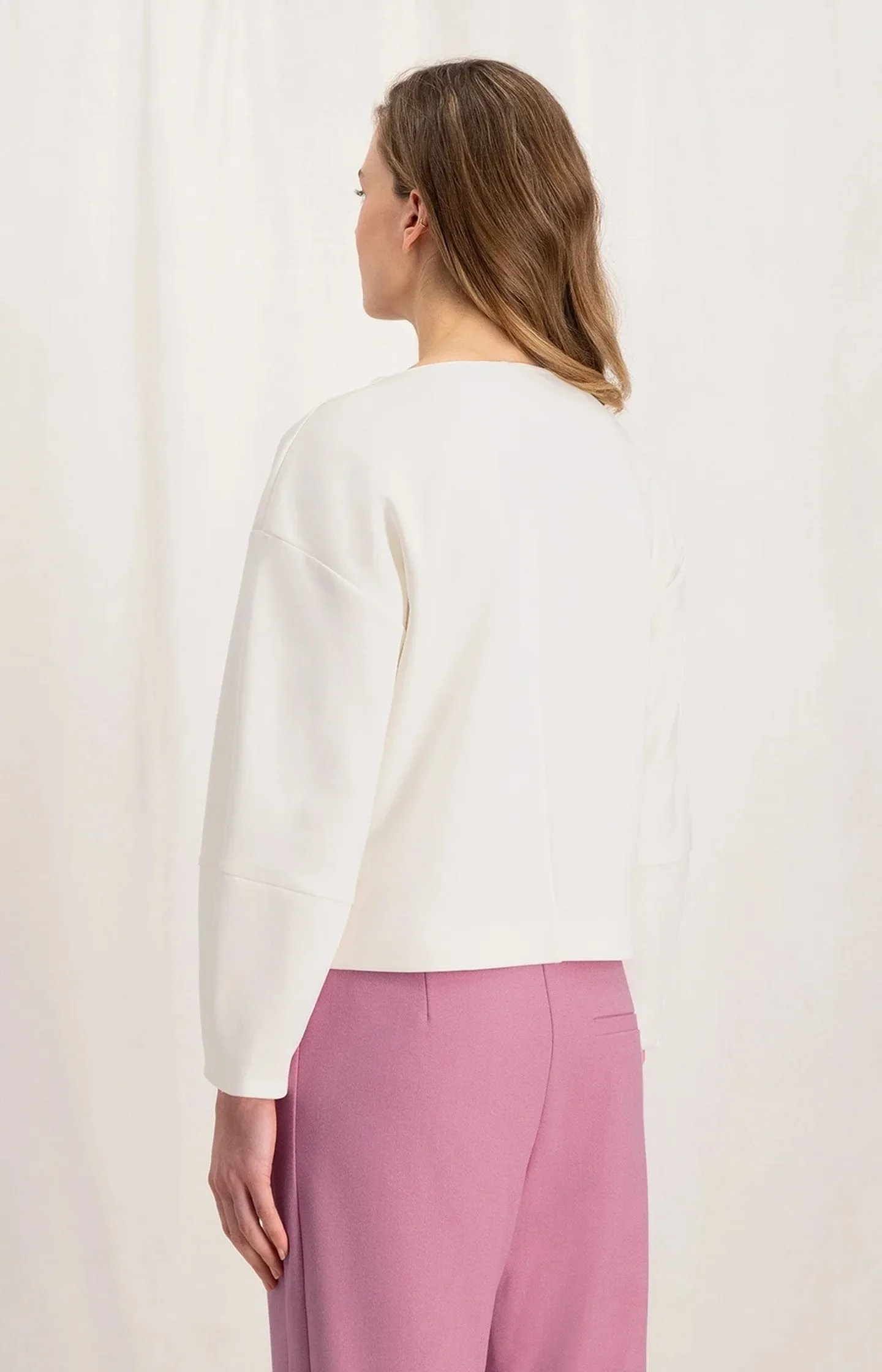 Yaya Sweatshirt Round Neck Puff Sleeves Off White