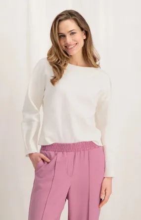 Yaya Sweatshirt Round Neck Puff Sleeves Off White