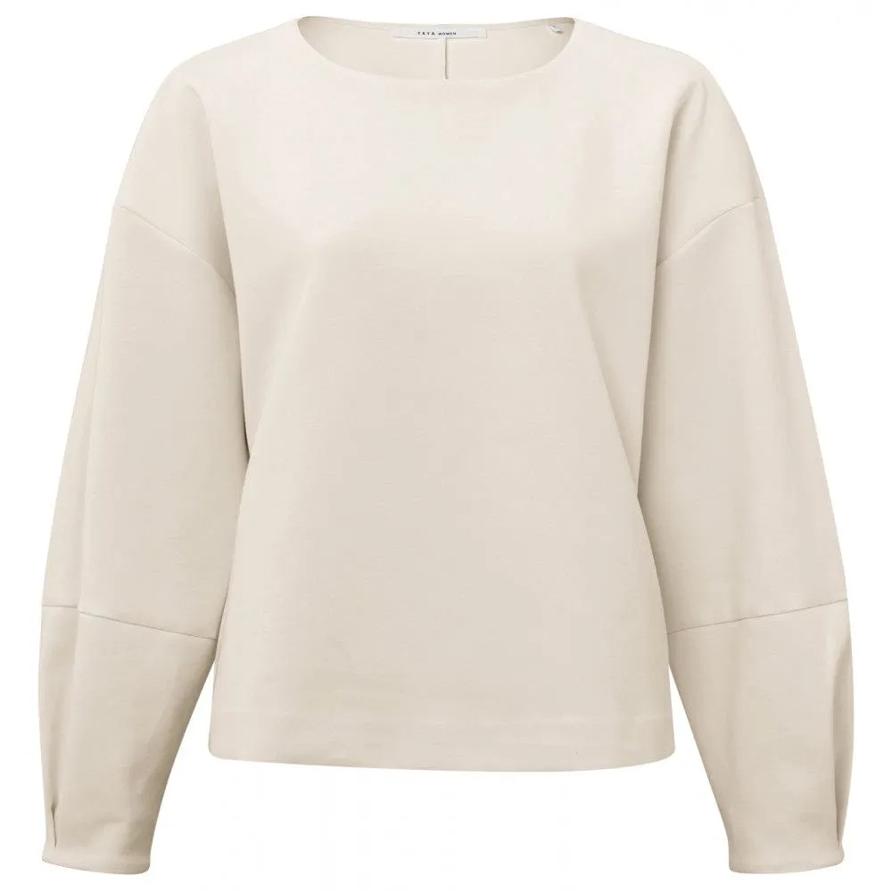 Yaya Sweatshirt Round Neck Puff Sleeves Off White