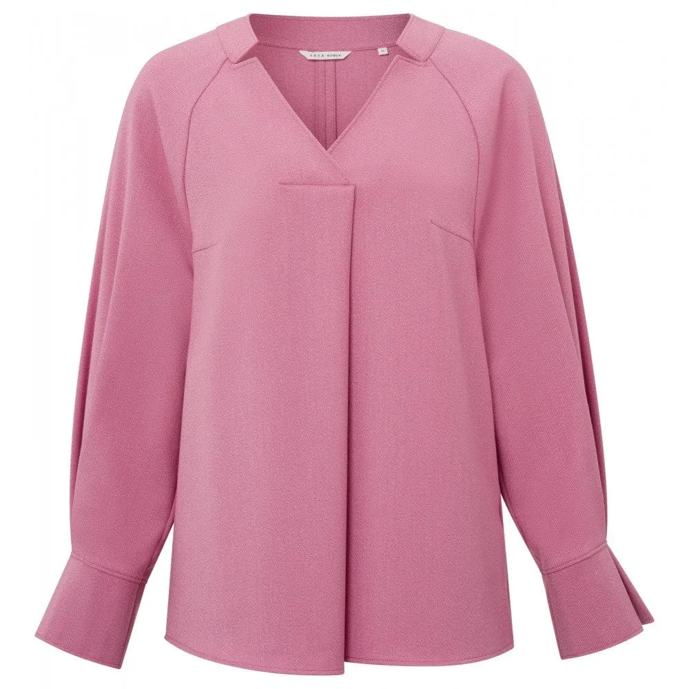 Yaya Top Pleated Detailed V Neck Morning Glory Pink Melange