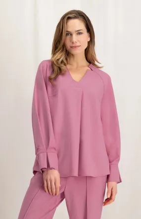 Yaya Top Pleated Detailed V Neck Morning Glory Pink Melange