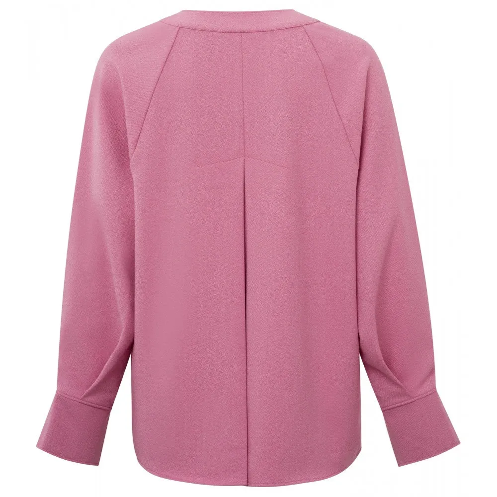 Yaya Top Pleated Detailed V Neck Morning Glory Pink Melange