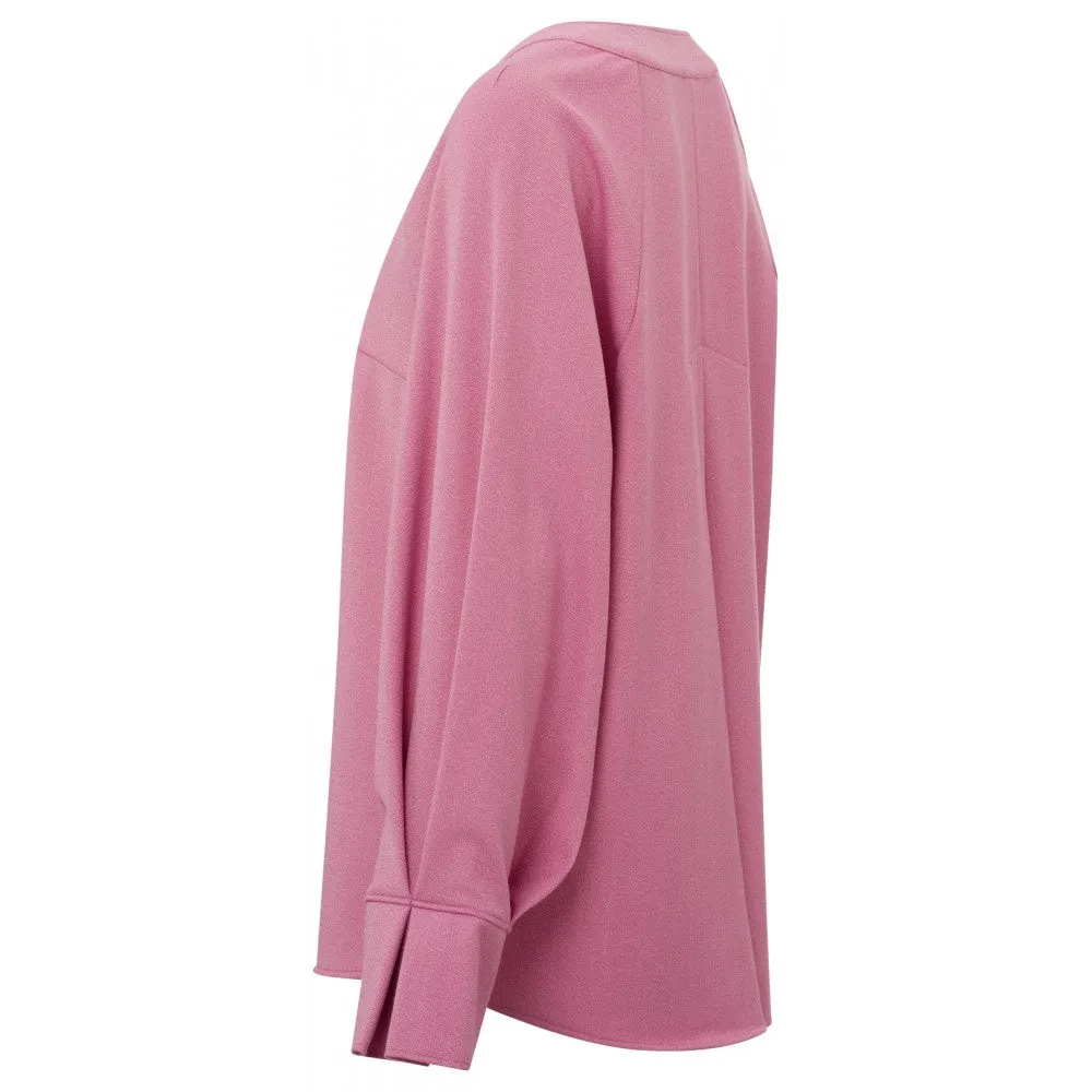 Yaya Top Pleated Detailed V Neck Morning Glory Pink Melange