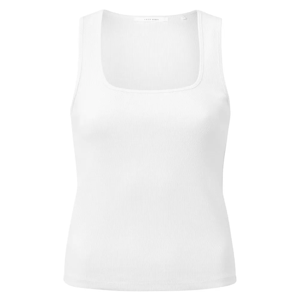 Yaya White Ribbed Singlet Square Neck Organic Cotton